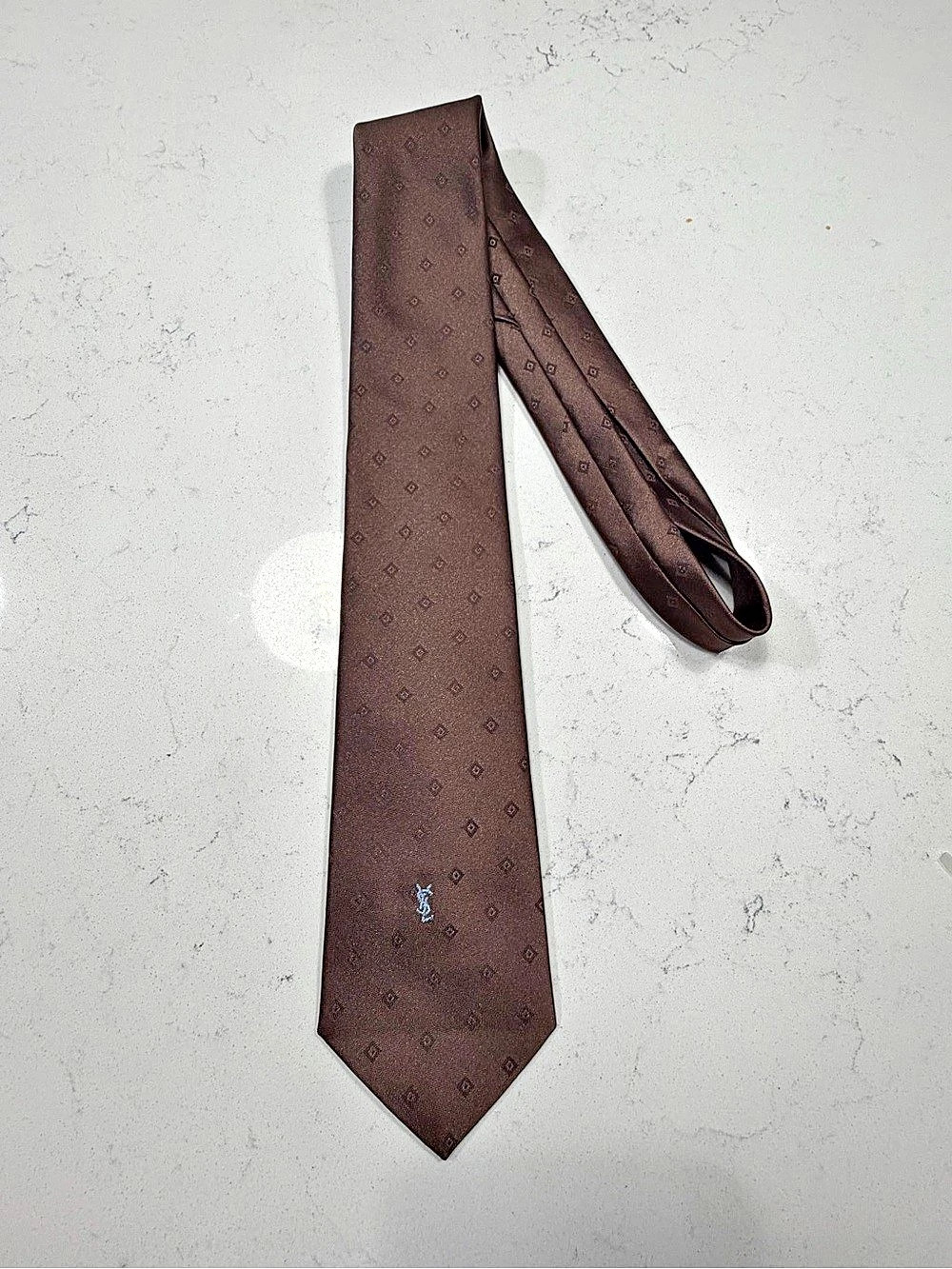 Yves Saint Laurent Men's Brown Geometric Silk Tie